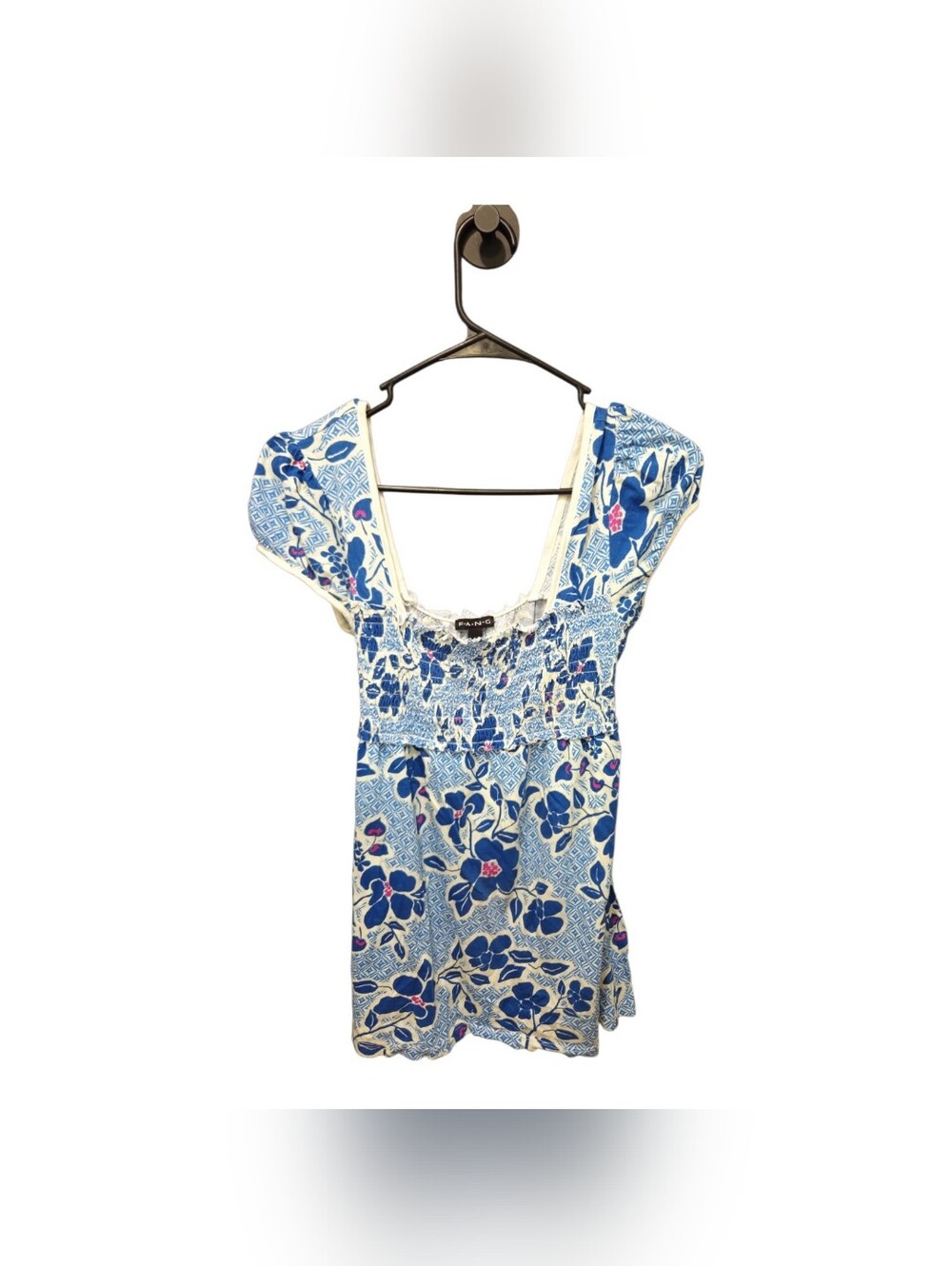 Fang‎ Y2k Smocked Bodice Floral Boho Top Actual Small Milkmaid  Peasant Cottage